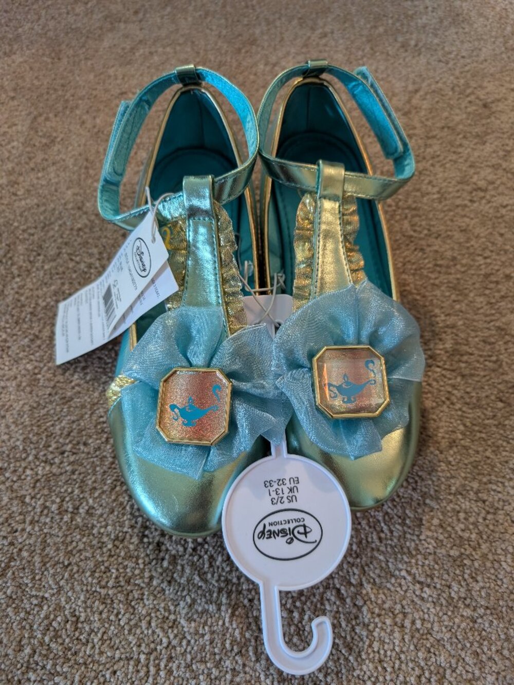 Retired NWT Disney Princess Jasmine Dress Up Costume Shoes Kids Aladdin 2/3